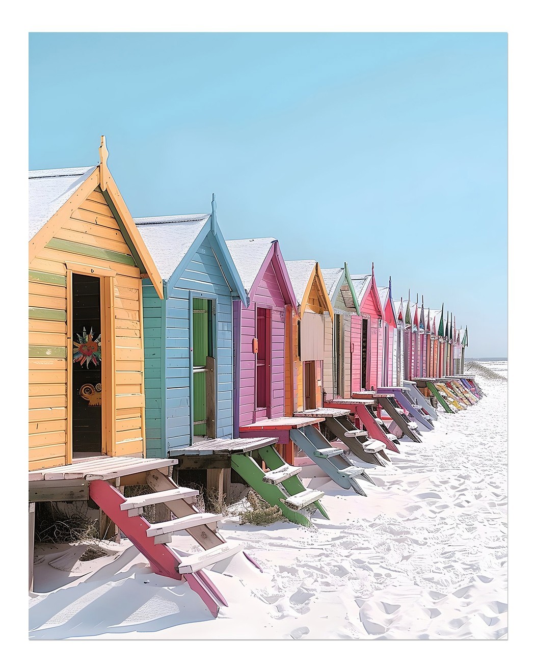 Colorful Beach Huts Wall Art – Vibrant Coastal Decor Modern Nature