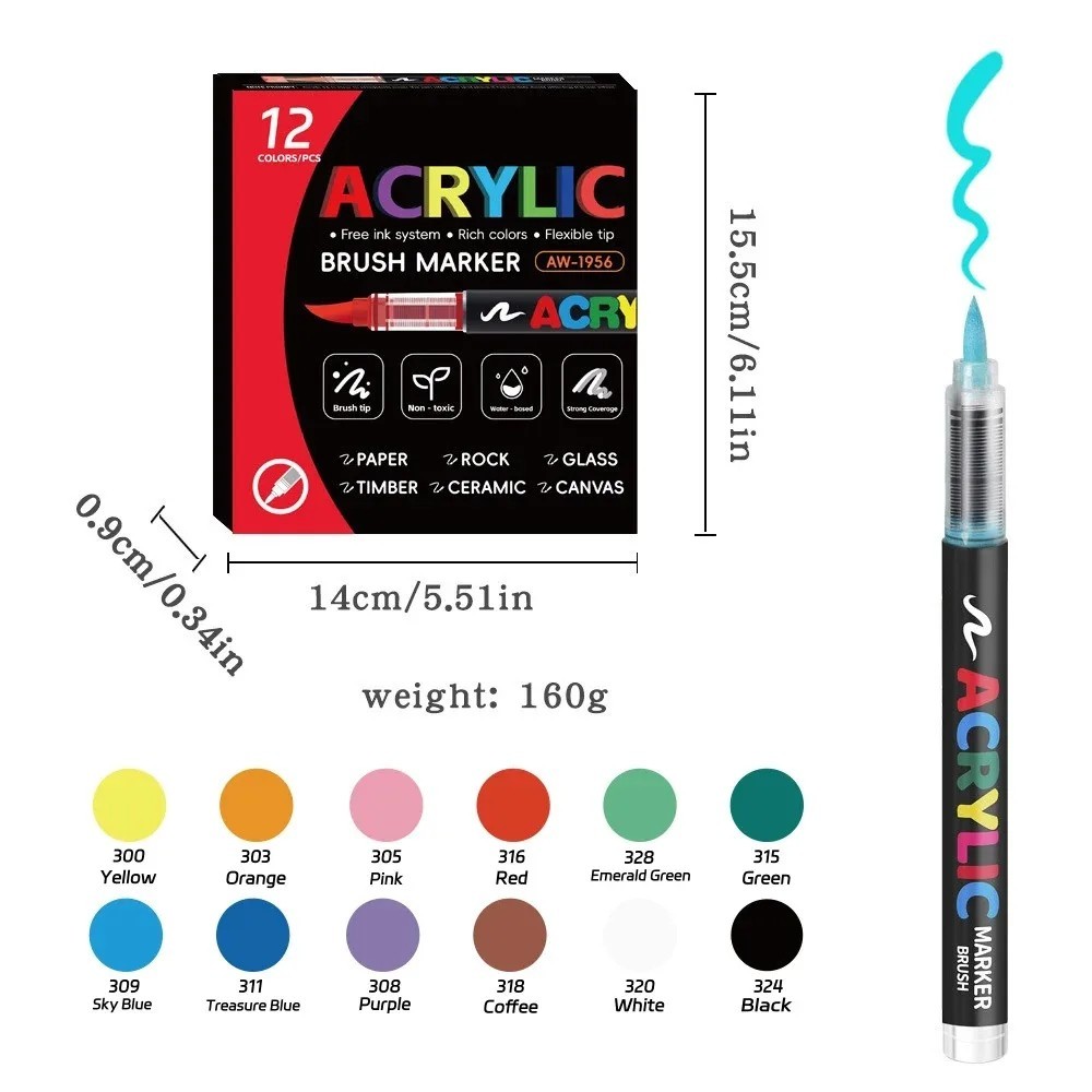 Acrylic Paint Marker Pens Set Brush Tip Permanent Waterproof Opaque 12-120 C Lot