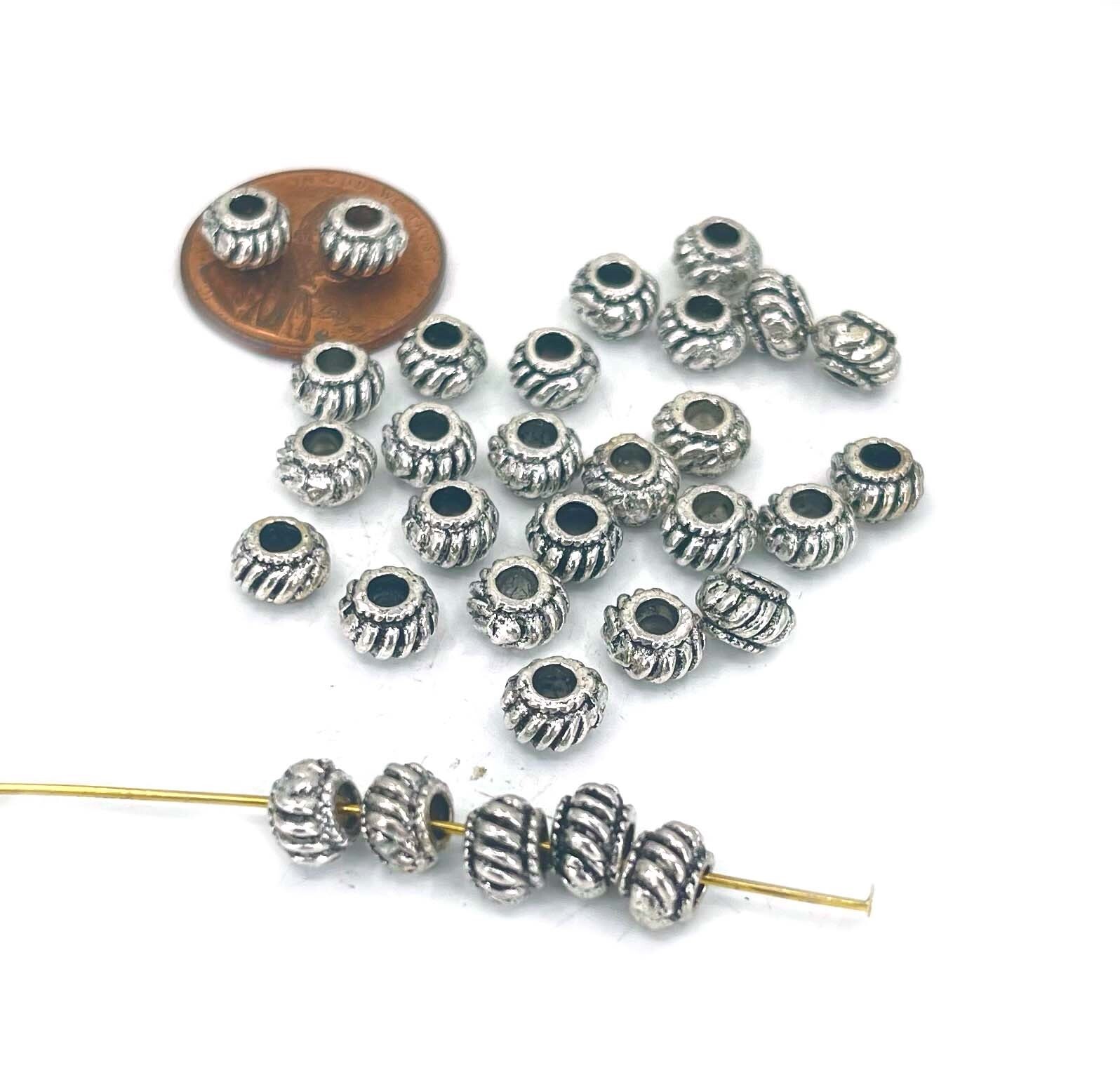 20 Corrugated Antique Silver Pewter Melon Spacer Rondelle Beads 6x4mm