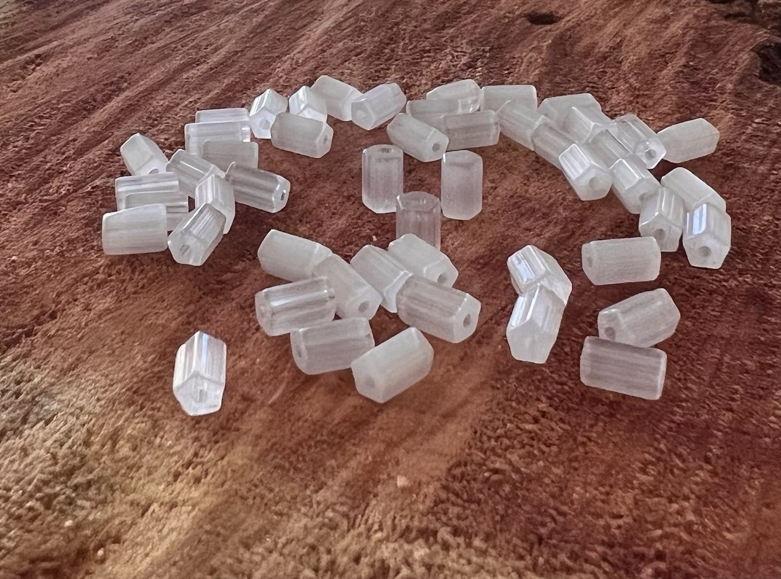 Vintage Beads 6x4mm White Satin Atlas Cylinder Czech Glass