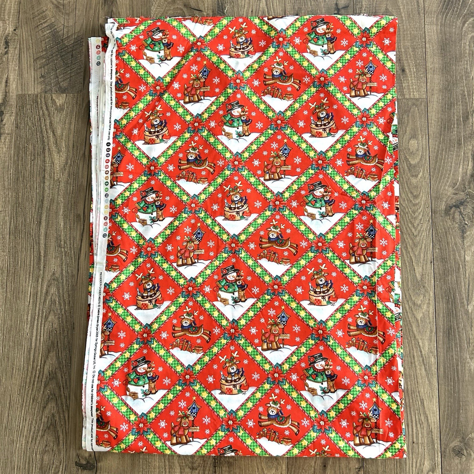 VTG Christmas Fabric Reindeer Cheer By Debra Jordan Bryan Snowman 44”x 7 Yards