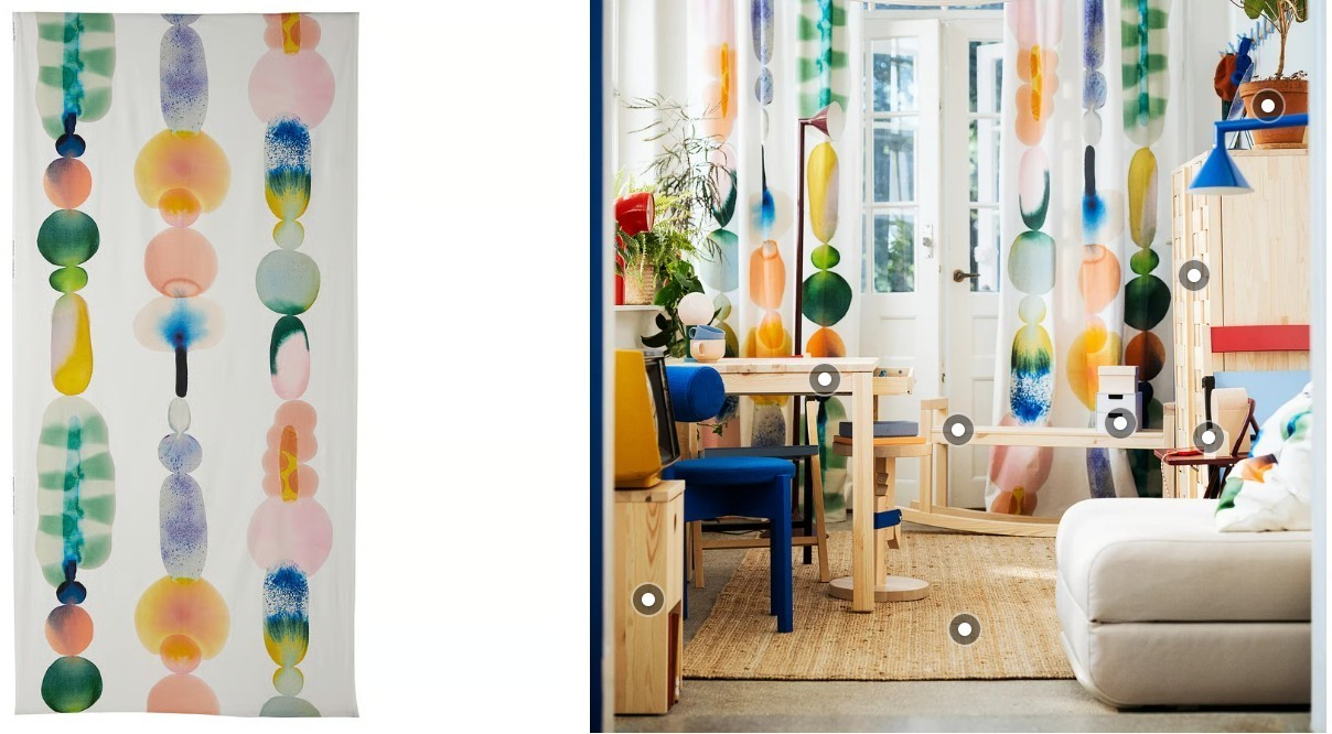 IKEA PS 2026 Pre-cut fabric, white/multicolor big pattern, 59×118″ – NEW