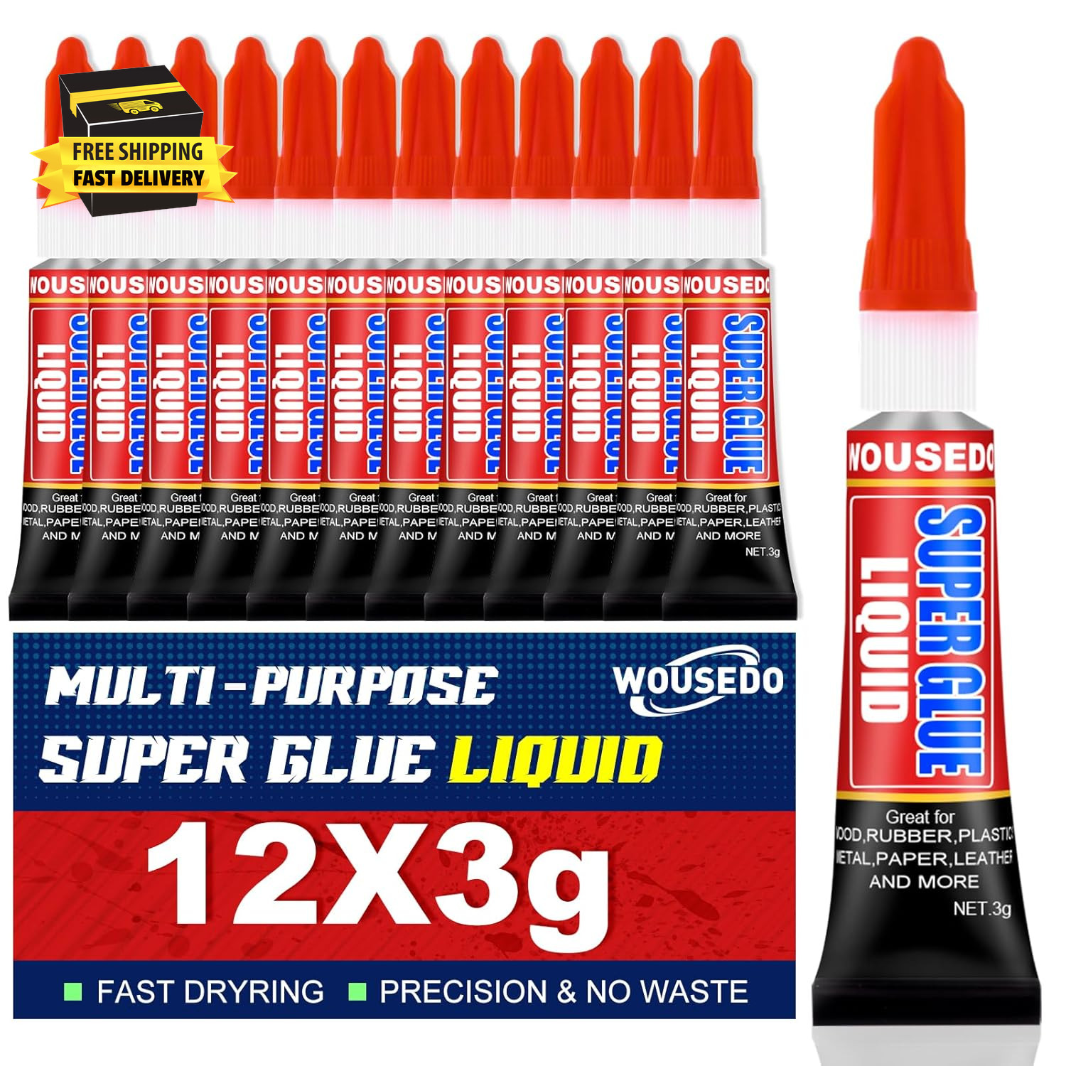 12 X 3G Super Glue Liquid, Clear Strong Adhesive,Fast Drying Cyanoacrylate Glue