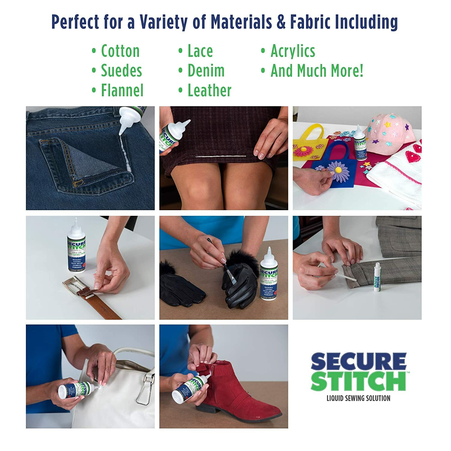 Secure Stitch Liquid Sewing Solution Kit! Fabric Glue