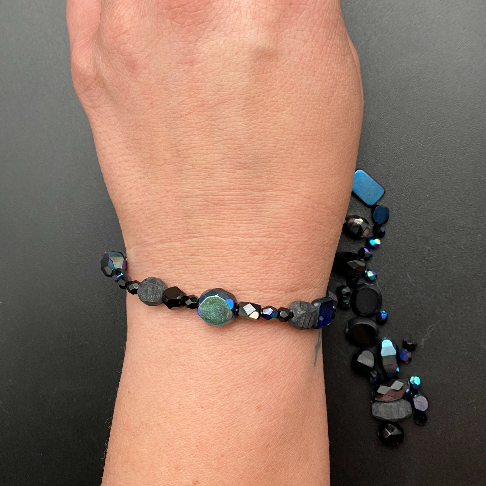 Multi-Shaped Assortment Black With AB Finish Czech Glass Beads (BLKCG58)