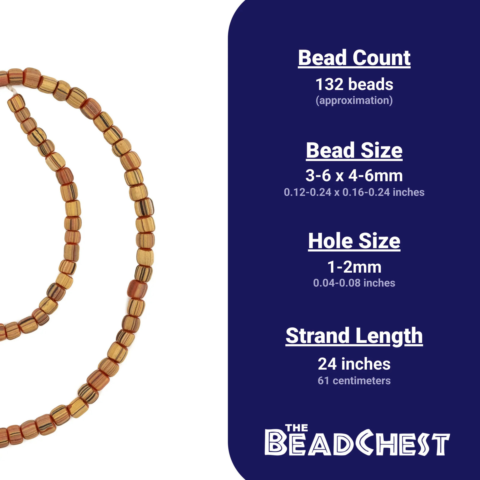 Honey Ember Java Gooseberry Beads 5mm Indonesia Multicolor Cylinder Glass