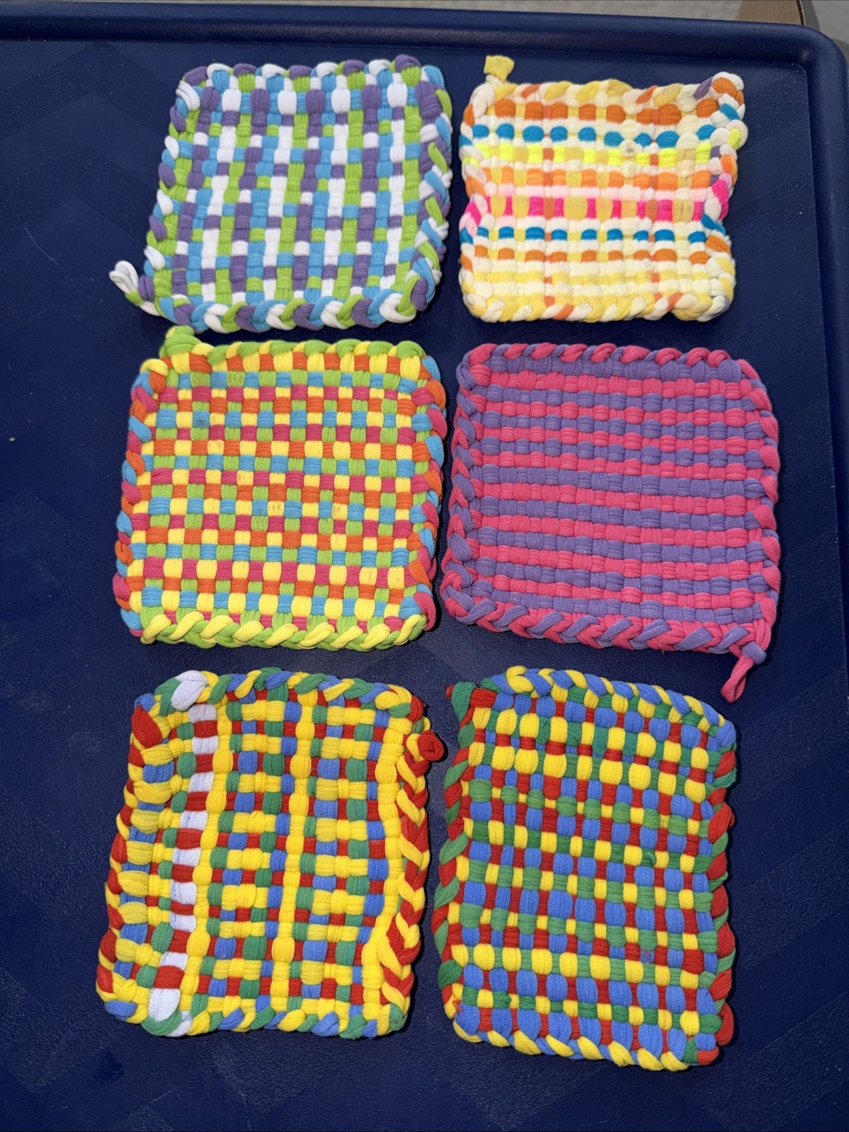 Lot of 6 Handmade Loom Cup Holders Multicolored 3.5”-4” Each Size Varies