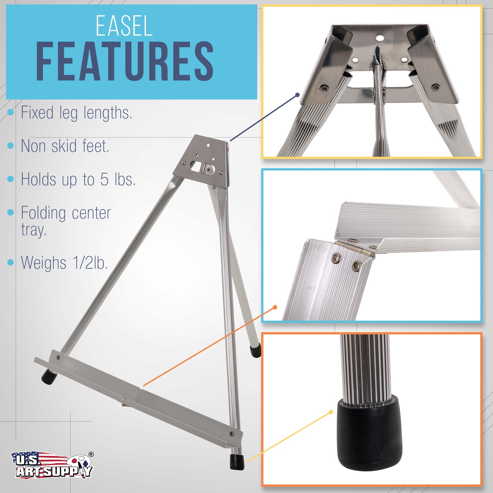 15″ High Aluminum Tabletop Display Easel, Portable Artist Tripod Stand, Hold Art