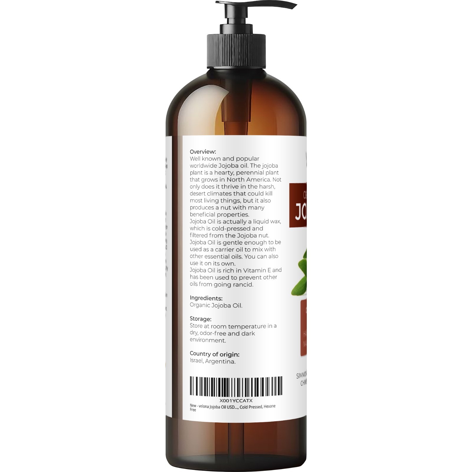 Velona Jojoba Oil USDA Certified Organic 2oz-7lb Golden Unrefined Cold Pressed