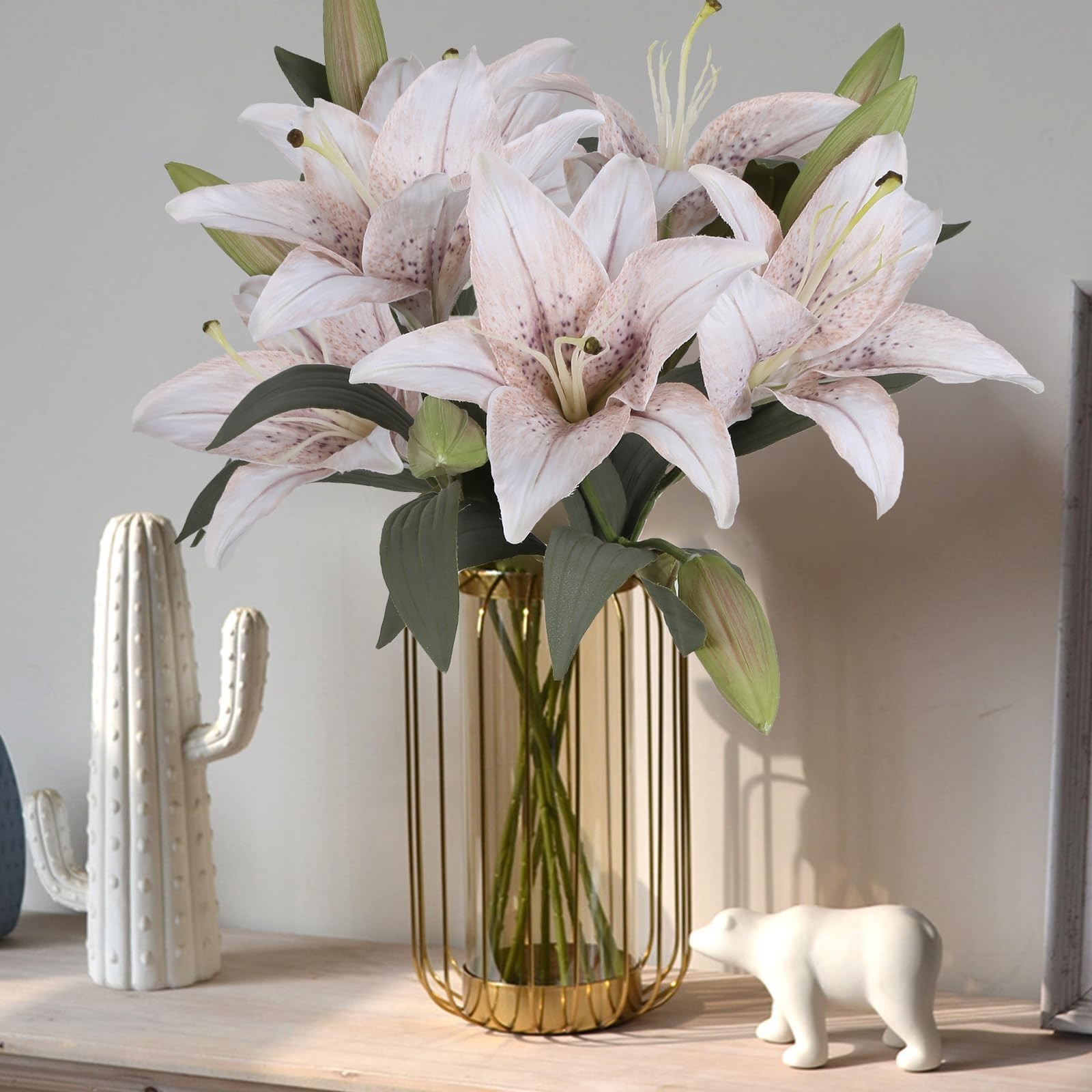 White Flower Vintage Artificial Lilies 6PCS White Lily Silk Flowers with Stem…
