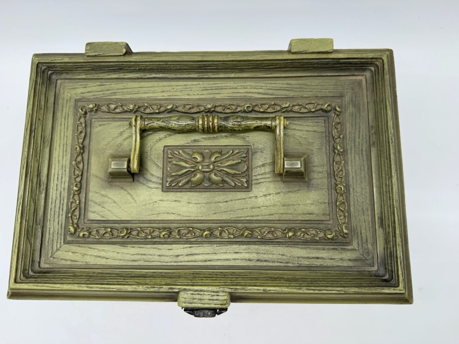 Vintage 1960s Max Klein Green Plastic Faux Wood Sewing Box Avocado Green MCM Box