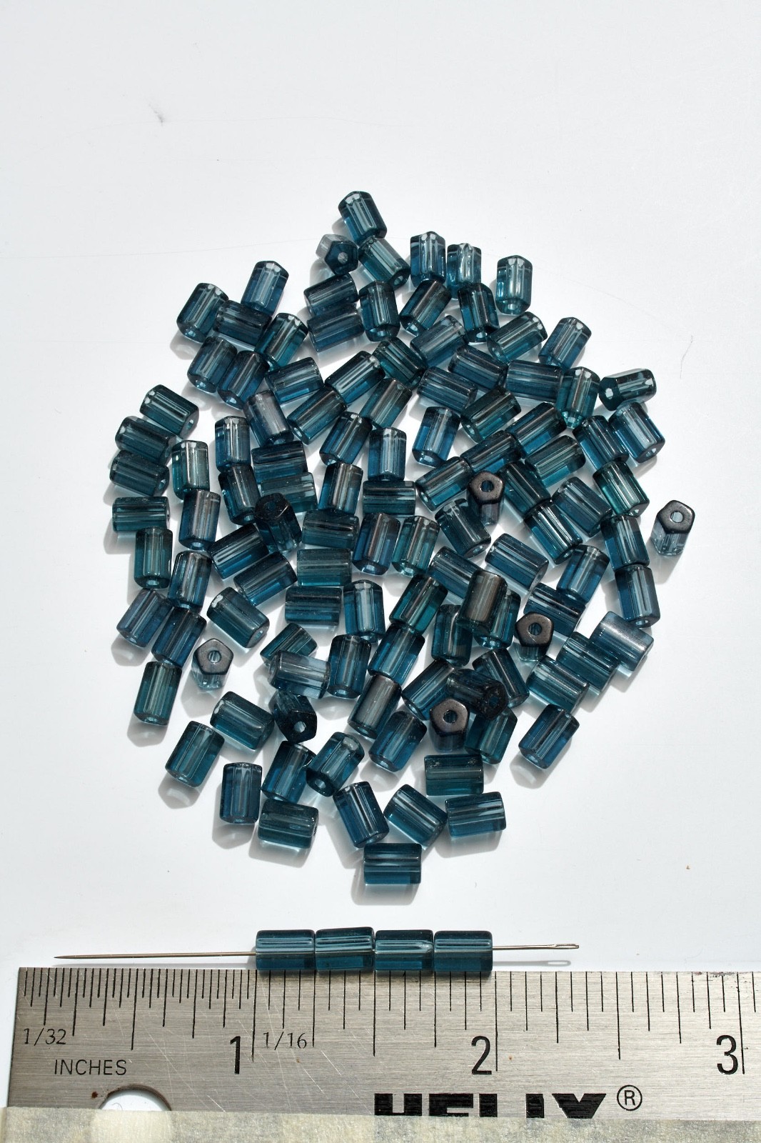 600pc vintage 6x4mm CZECH GLASS BEADS tube MONTANA BLUE transparent ATLAS 30330