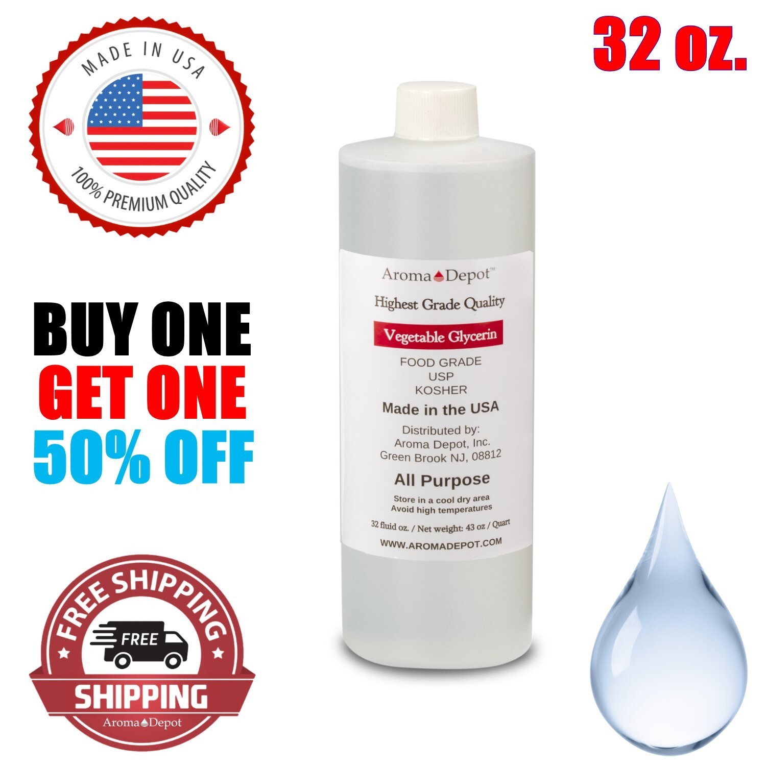 32 oz Vegetable Glycerin Non GMO 99.9% USP Kosher Pure VG Food Grade USP