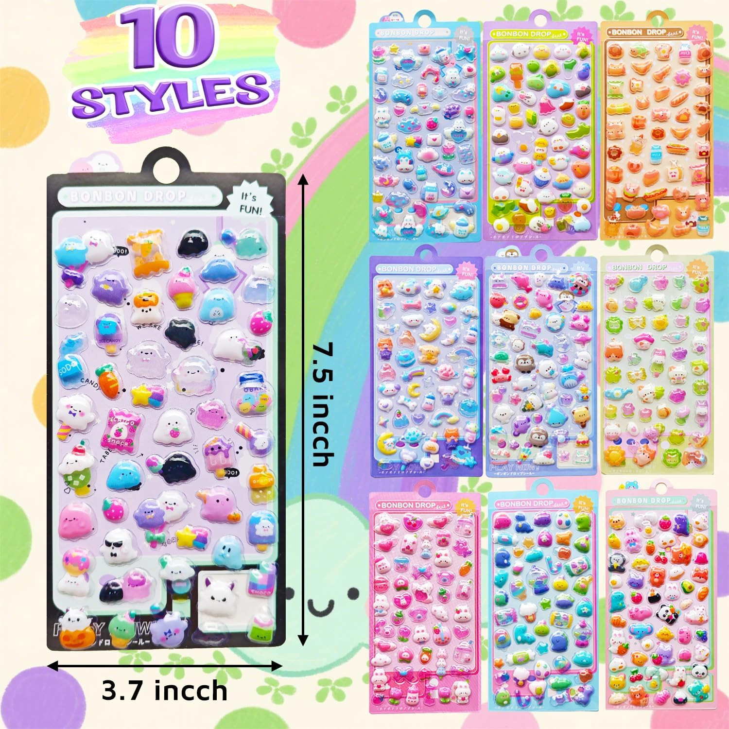 3D Puffy Stickers, 10 Sheets 500+ PCS Mini Kawaii Resin Decorative Stickers for