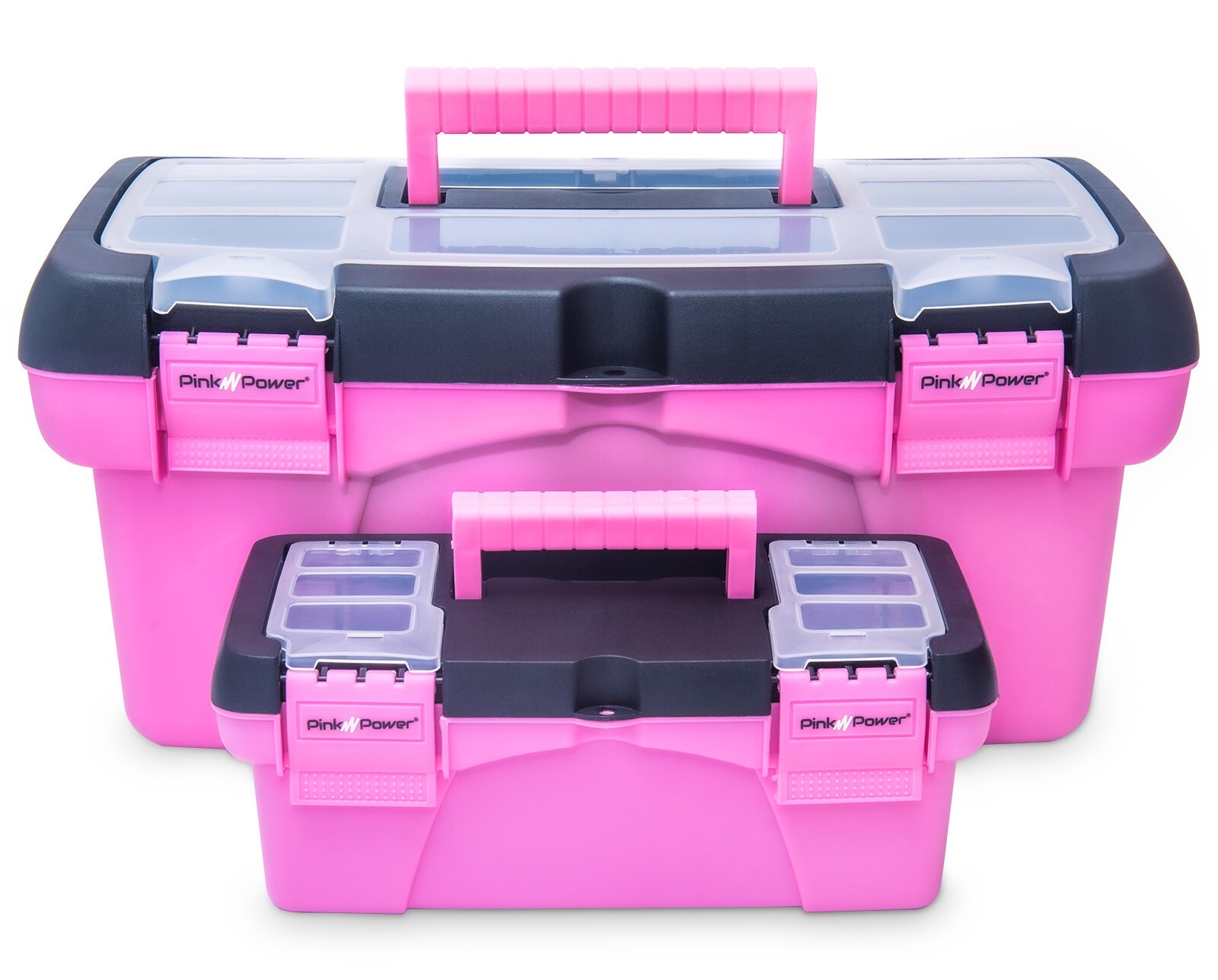 Pink Power Pink Plastic Tool Box for Women – 16″ & 10″ Portable