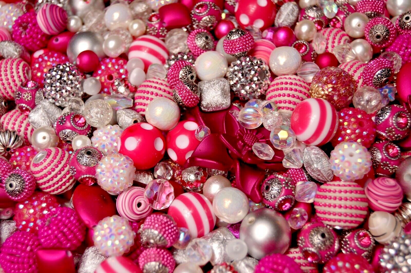 “Magenta” Bead Mix, Large Boho, Resin, Glass Beads 8mm to 28mm BM312
