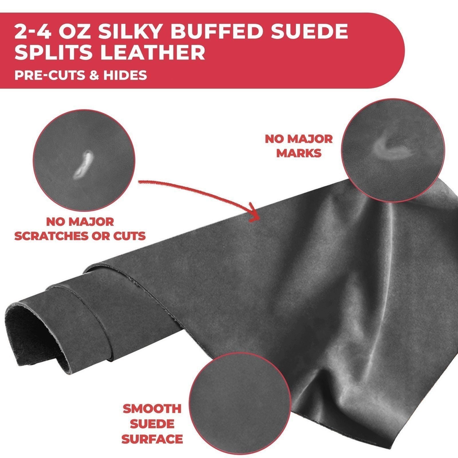 Suede Cowhide 2-4 oz (1-1.6mm) – Pre-Cut Premium A/B Grade Grain Leather USA Mad