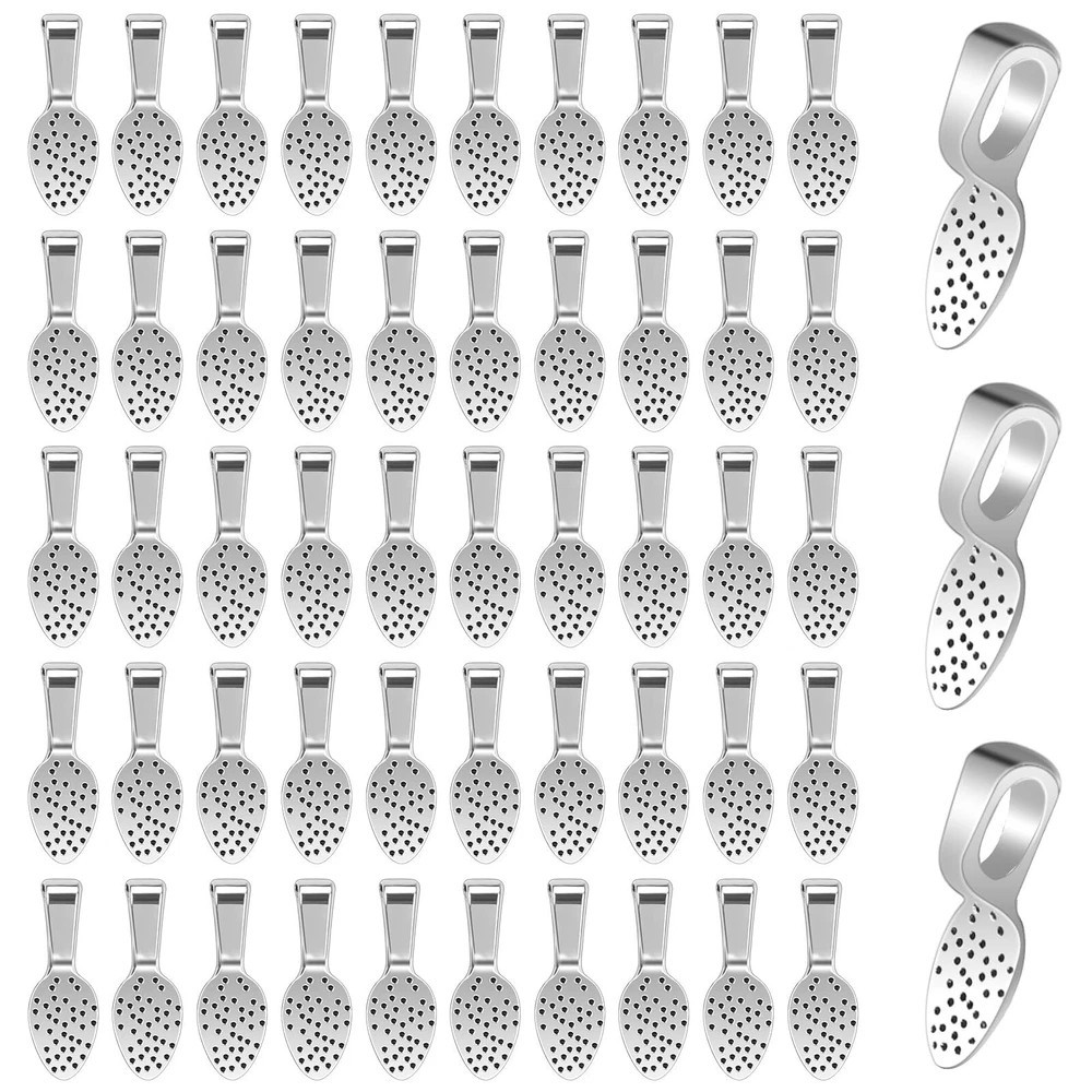 100PCS Silver Pendant Bails for Jewelry Making, Glue-On, Small Spoon Shape, DIY
