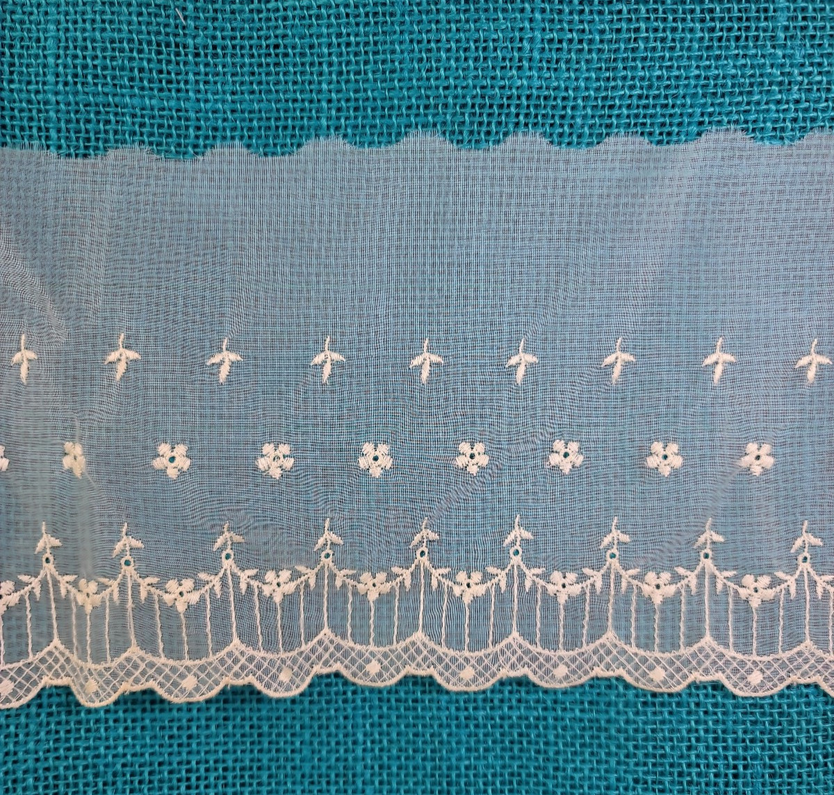 Vtg Light Cream Floral Embroidered Sheer Border Lace Trim Eyelet Scallop 5″ Wide