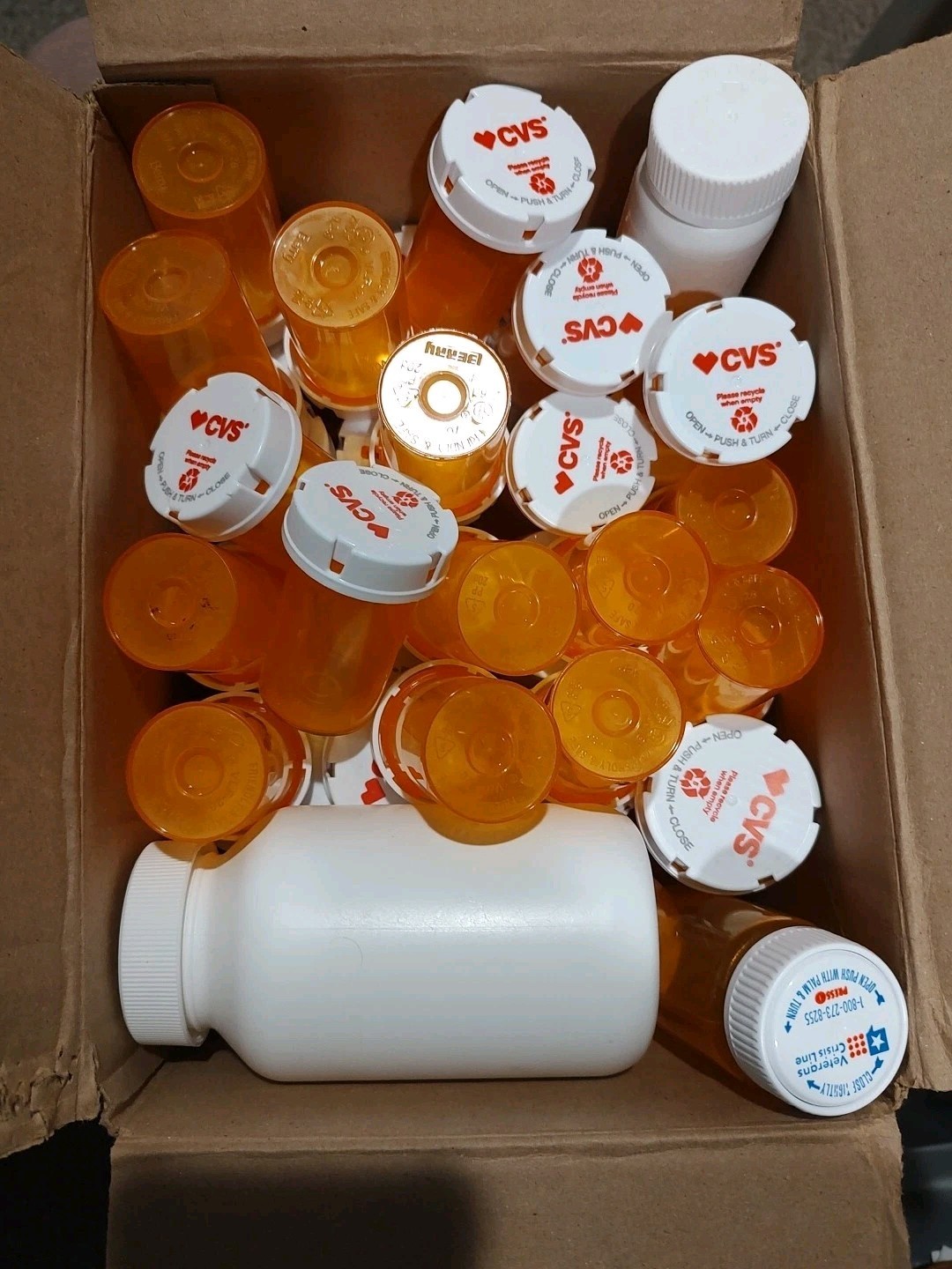 Lot of 54 empty pill bottles CVS Rx and others Amber White for craft and storage