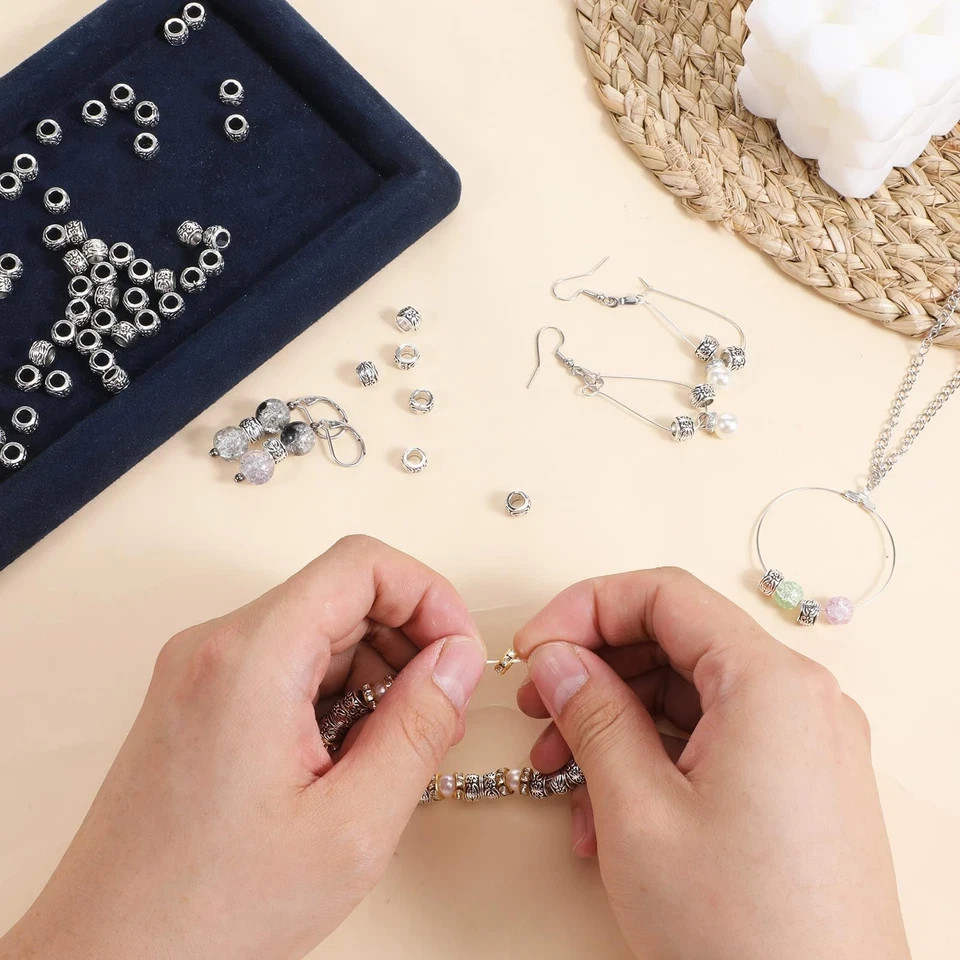100 PCS Silver Spacer Beads Large Hole Metal Beads Tibetan Alloy Bead Spacers…