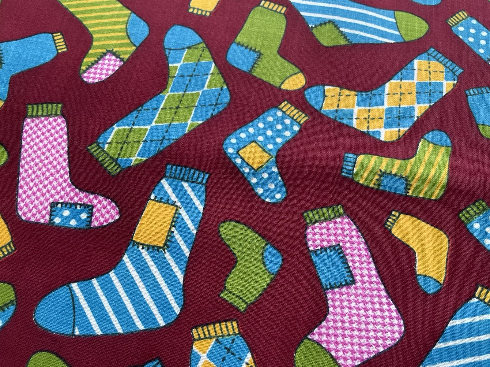 cotton fabric Colorful Socks Red 44″ x 56”209