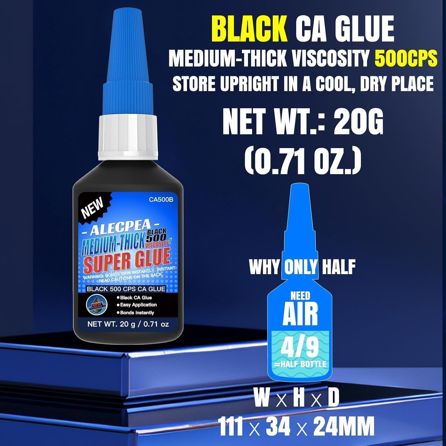 20g Black Medium-Thick CA Glue (500 CPS),Premium Cyanoacrylate Super Glue for…
