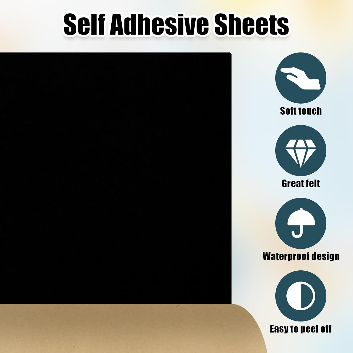 Self Adhesive Felt Sheets, Black Felt Sheet with Adhesive Backing, 14.6 x 39.4 I