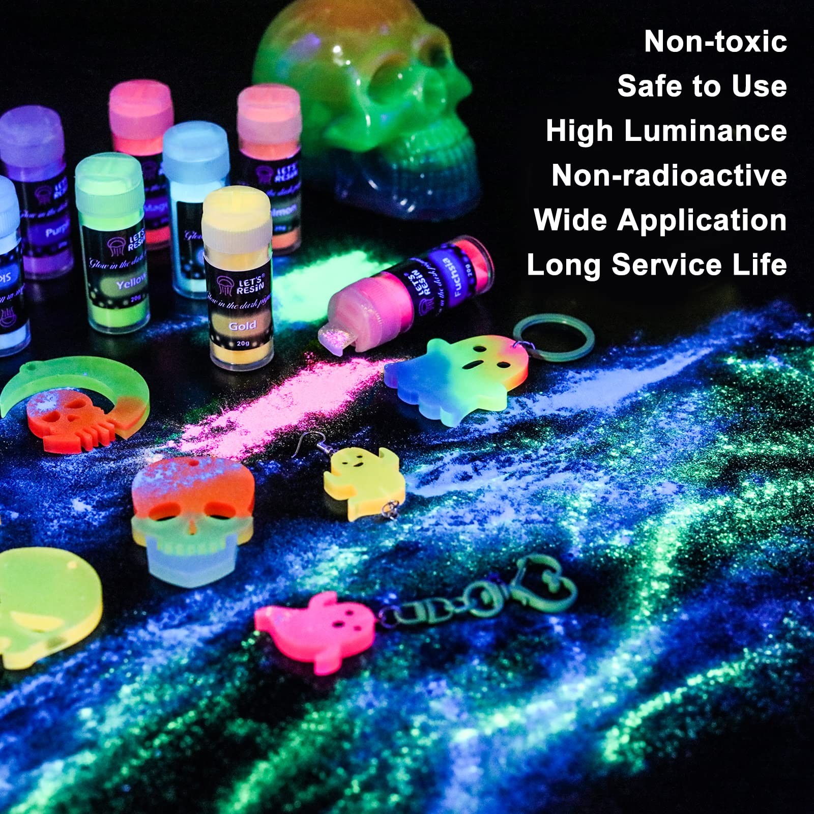 12 Colors Glow in The Dark Pigment Powder – 20g/0.7oz Each Bottle Epoxy Resin…