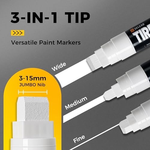 SELEAD Jumbo Tire Marker White – 4 Pack 15mm Wide Tip Paint Pens for Car Tire…