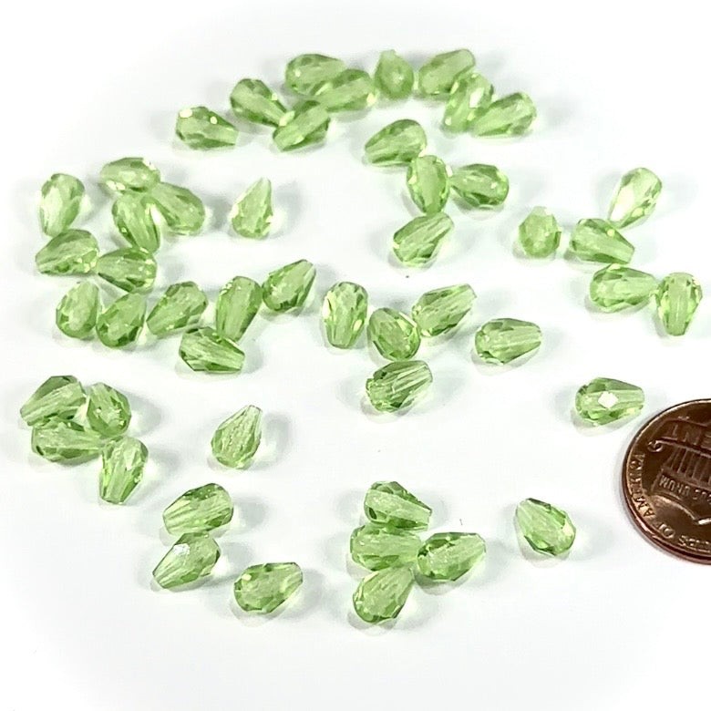 Czech Glass Pear Shaped Fire Polished Beads 7x5mm Peridot Tear Drops, 50pcs