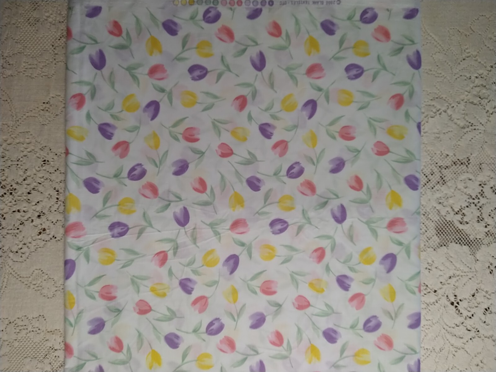 Pastel Pink Purple Yellow Tulips on White Blank Textiles QUILT Fabric BTHY 18×44