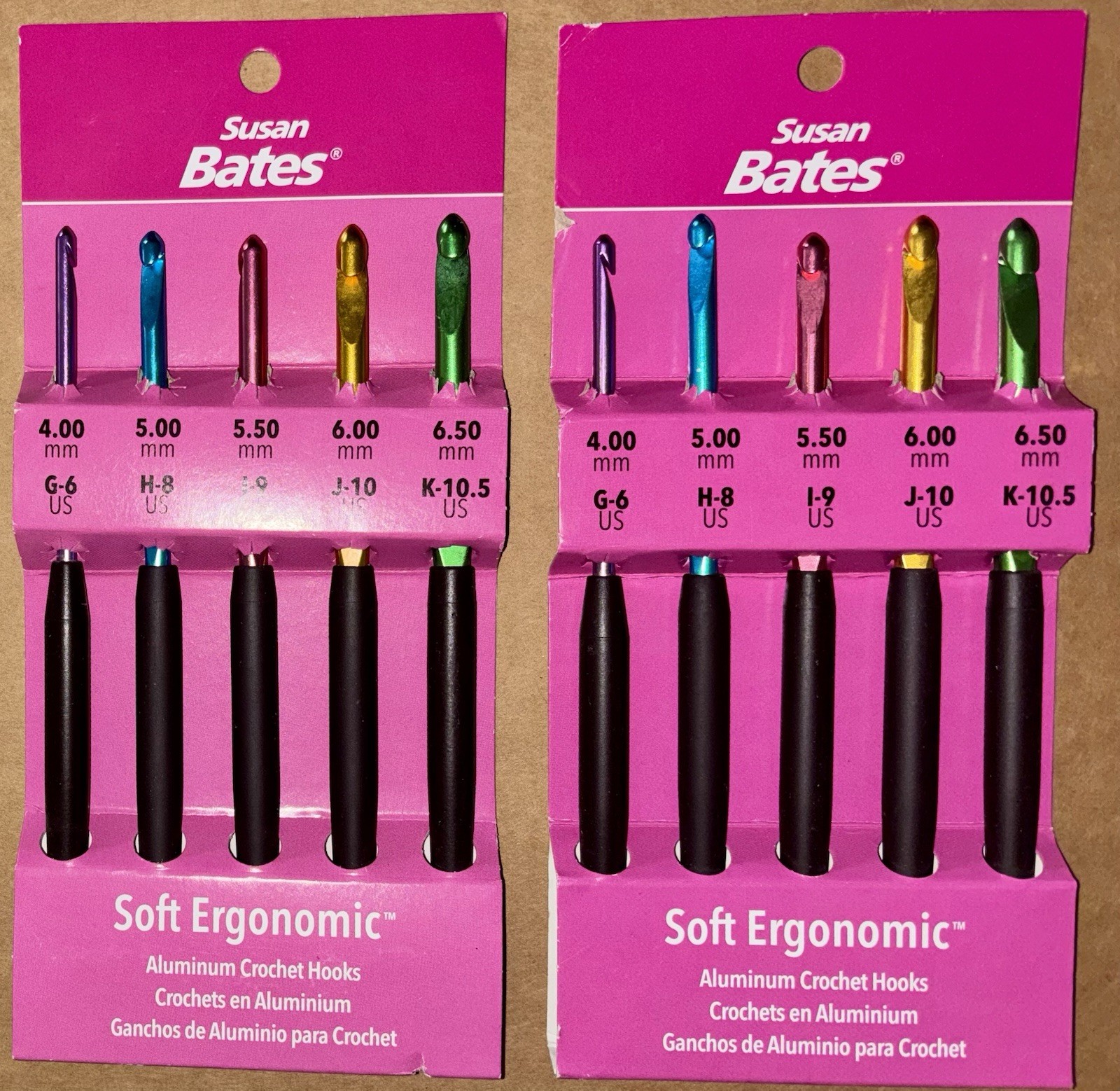 Susan Bates 10 Silvalume Soft Handle Ergonomic Crochet Hook Sets G H I J K 12696