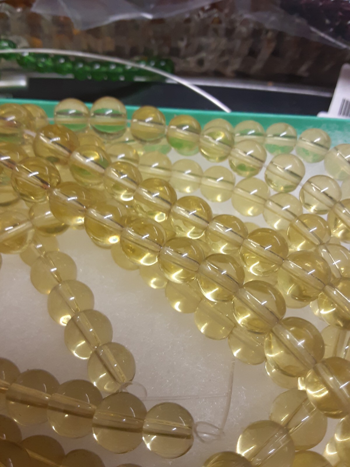 Z Bead Lot 5 strand 8mm round pale yellow transparent glass 11 inch strands GT5