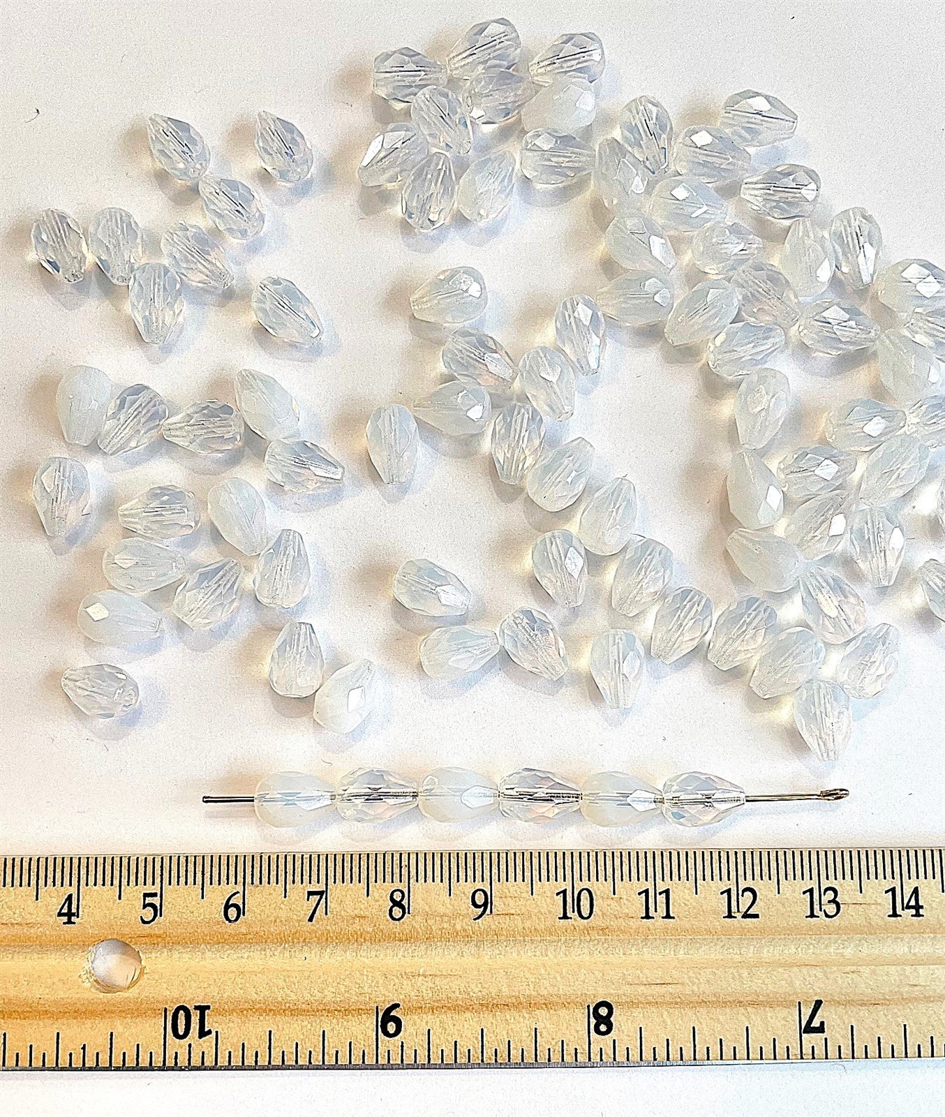 50 Vintage Czech Crystal White Opal Glass Faceted 10x7mm. Teardrop Beads T447