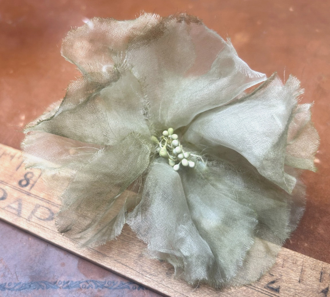 vtg millinery 1960s flower 4.5″ oregano hand rolled organza 1pc made in USA