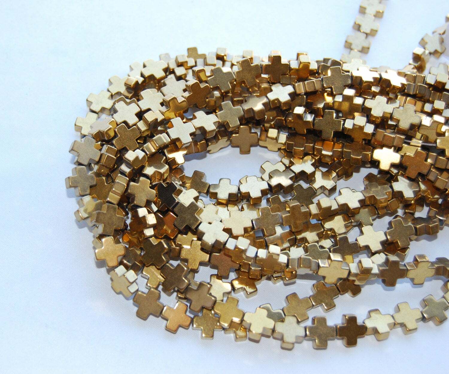 Gold Plated Hematite Cross Beads 8x8mm 10x10mm 15.5″ Strand