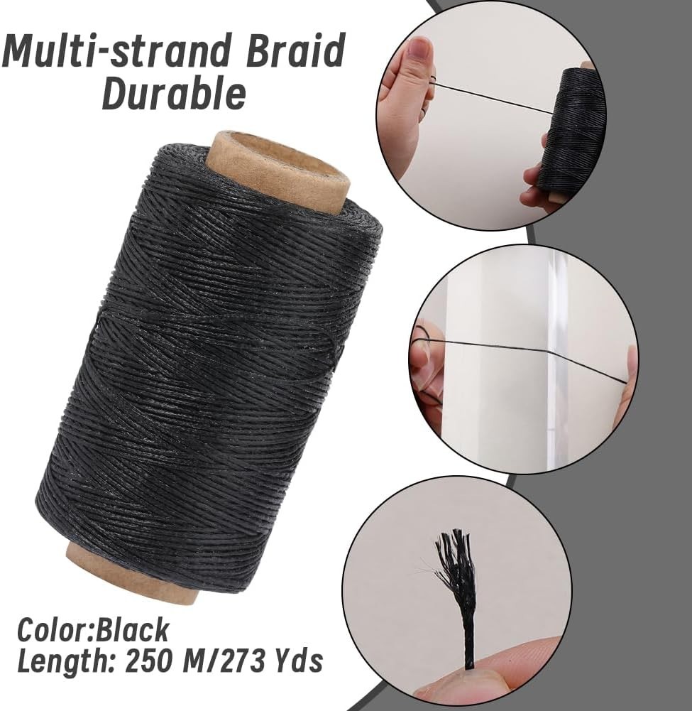 Waxed Sewing Thread Kit 273 Yds Needles Awl Leather Upholstery Repair 1mm thick
