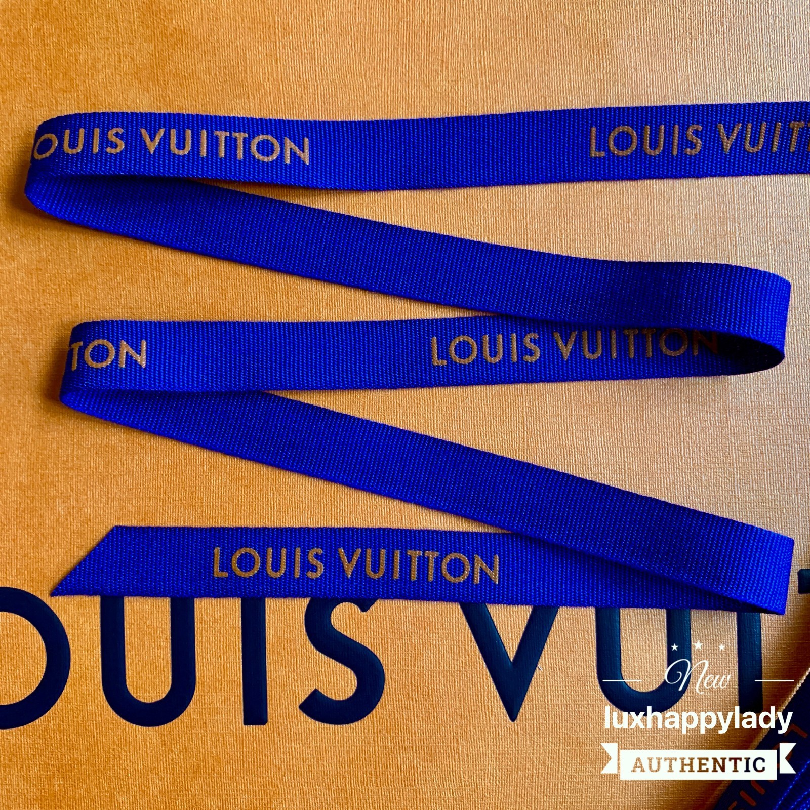 ❤️ New Authentic LOUIS VUITTON 1/2″ Blue & Gold Logo Gift Ribbon 1 Yard (36″) 🔥
