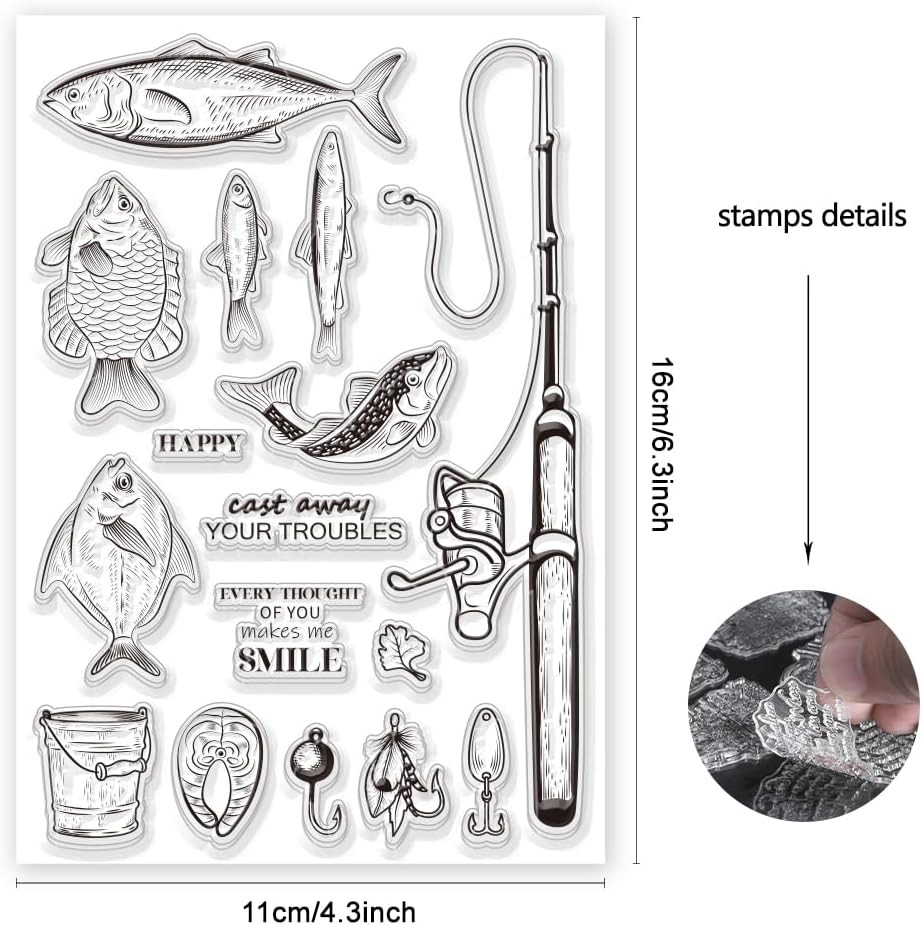 Fishing Clear Stamps Fishing Tools Silicone Stamps for Cards Making DIY
