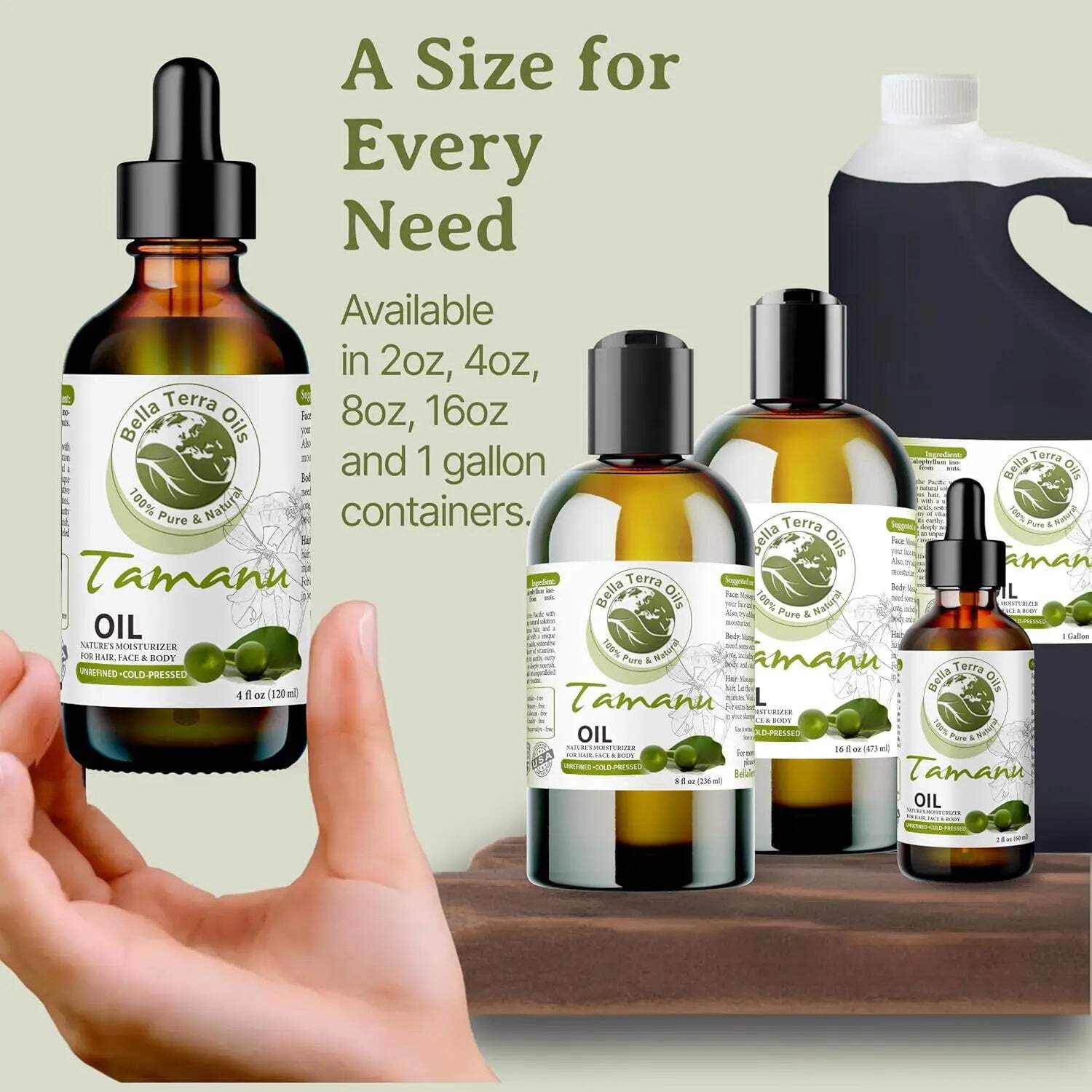 Organic Cold-Pressed Tamanu Oil 100% Pure Skin Hair Nails Healing