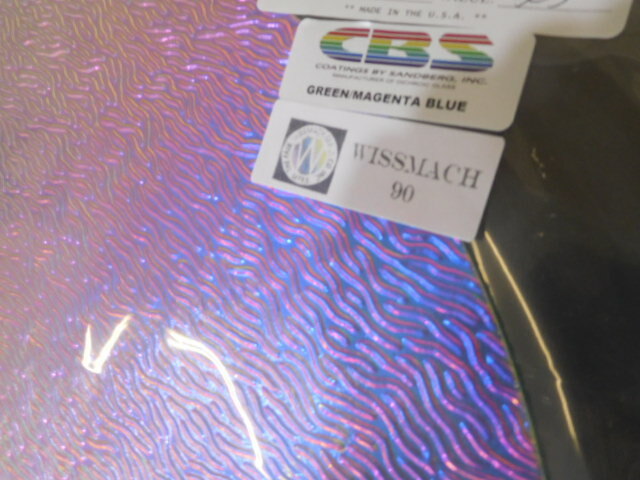 Dichroic Glass:CBS 96 COE Green/Magenta/Blue on Stream X Texture Thin Black-3″Sq