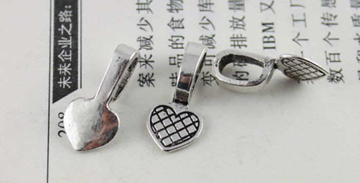 Jewelry Making 100PCS Tibetan Silver Heart Glue on bail charms Pendants