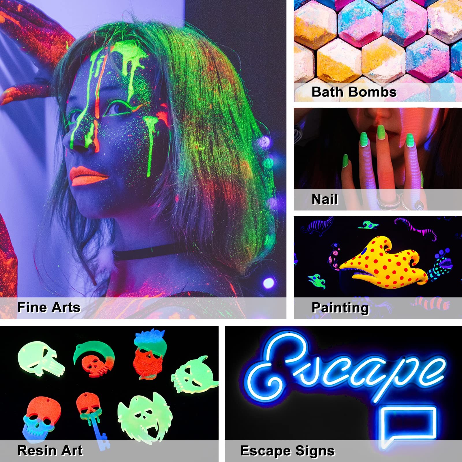12 Colors Glow in The Dark Pigment Powder – 20g/0.7oz Each Bottle Epoxy Resin…