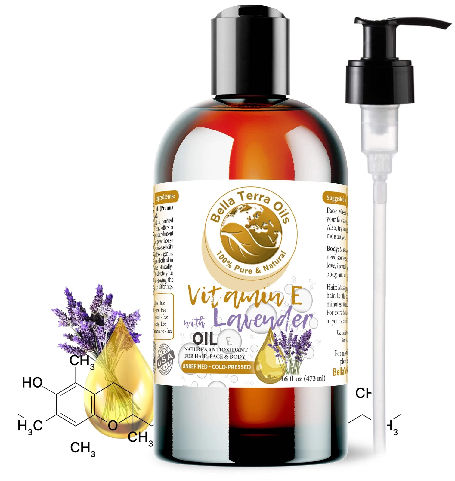 Vitamin E Oil with Lavender – 16oz | Premium Grade Oil for Skin, Hair & Aromathe