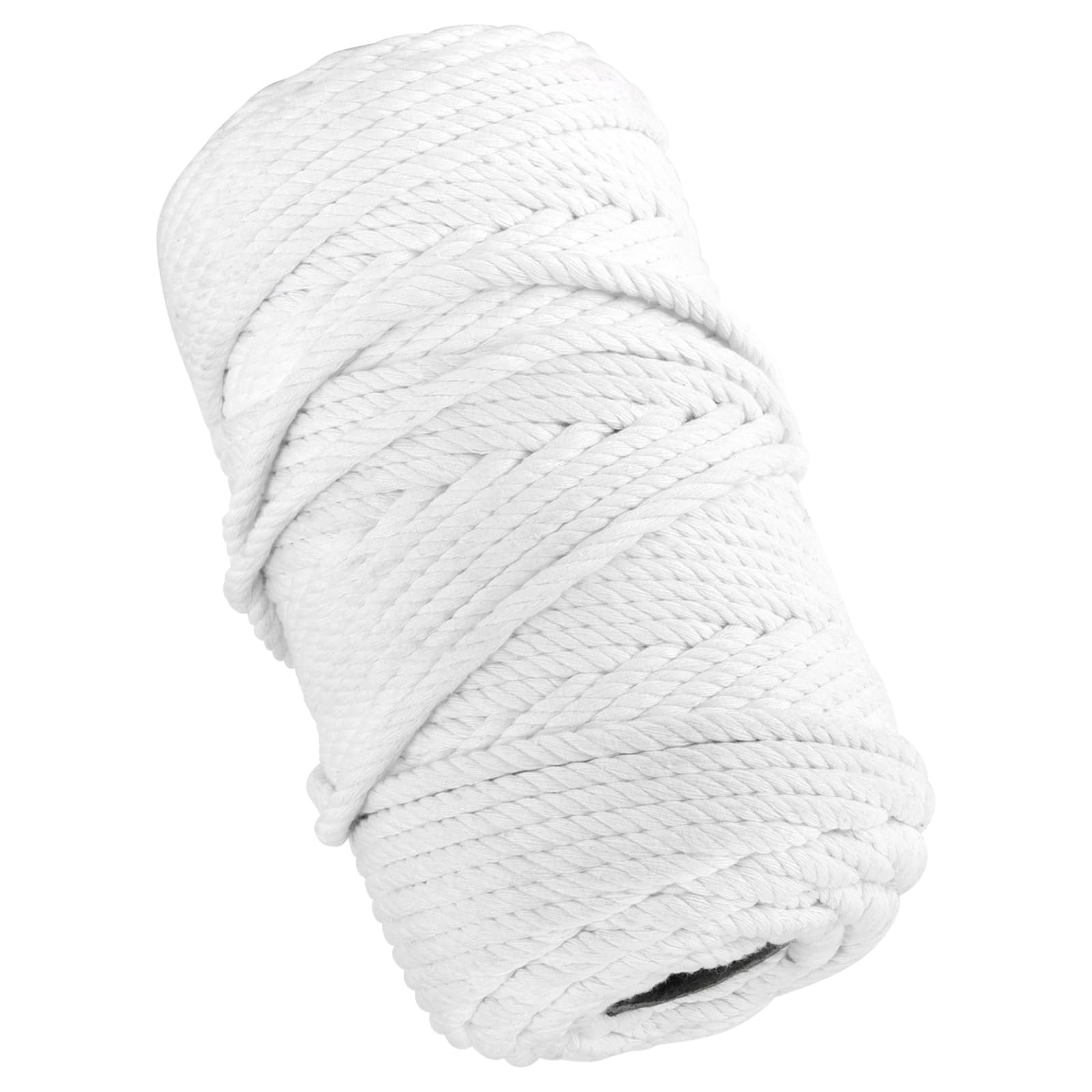 White Macrame Cotton Cord 6mm x 164 Yards 4 Strand Twisted Soft Natural Rope
