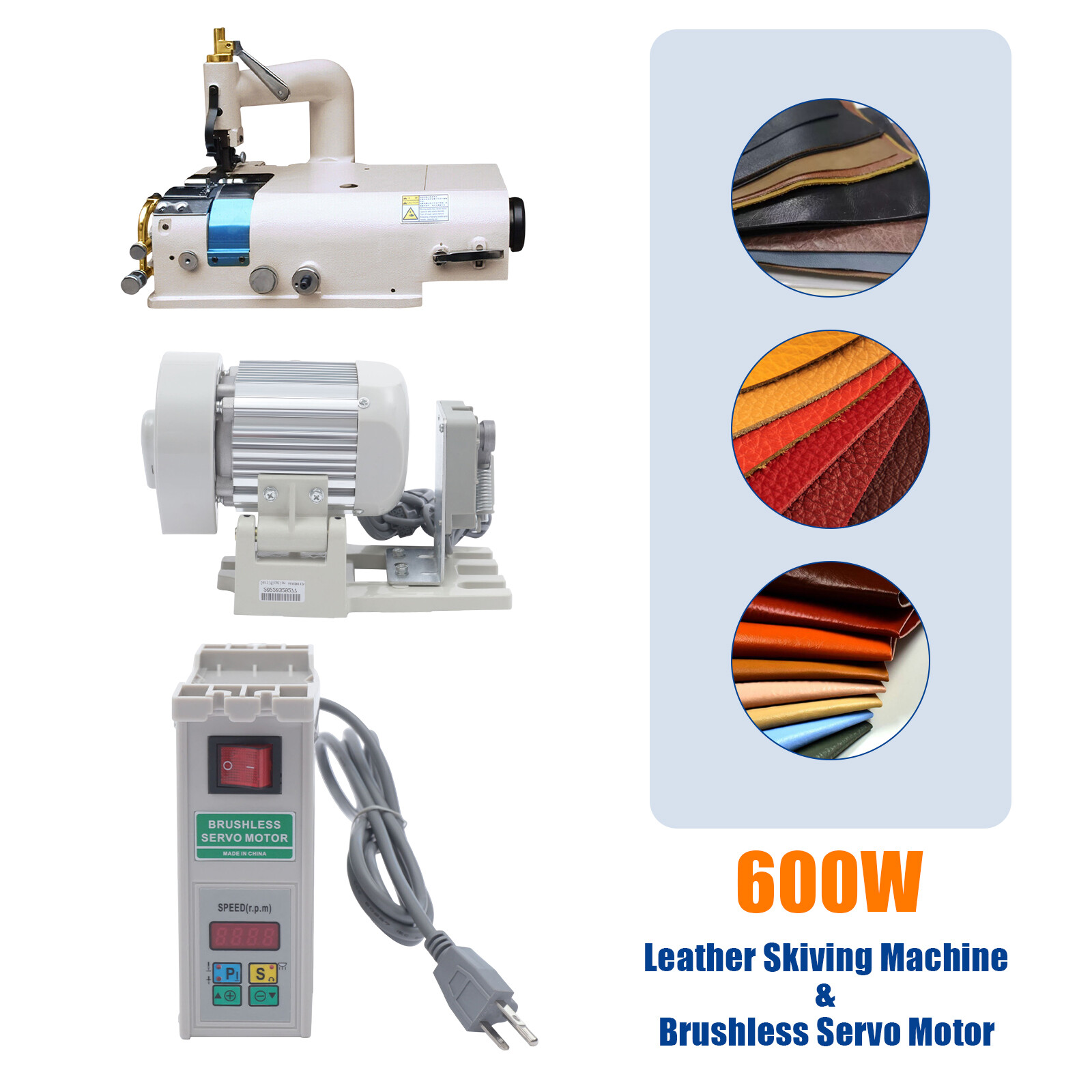 Electric Leather Skiver Skiving Peeling Machine & 600W Brushless Servo Motor Set