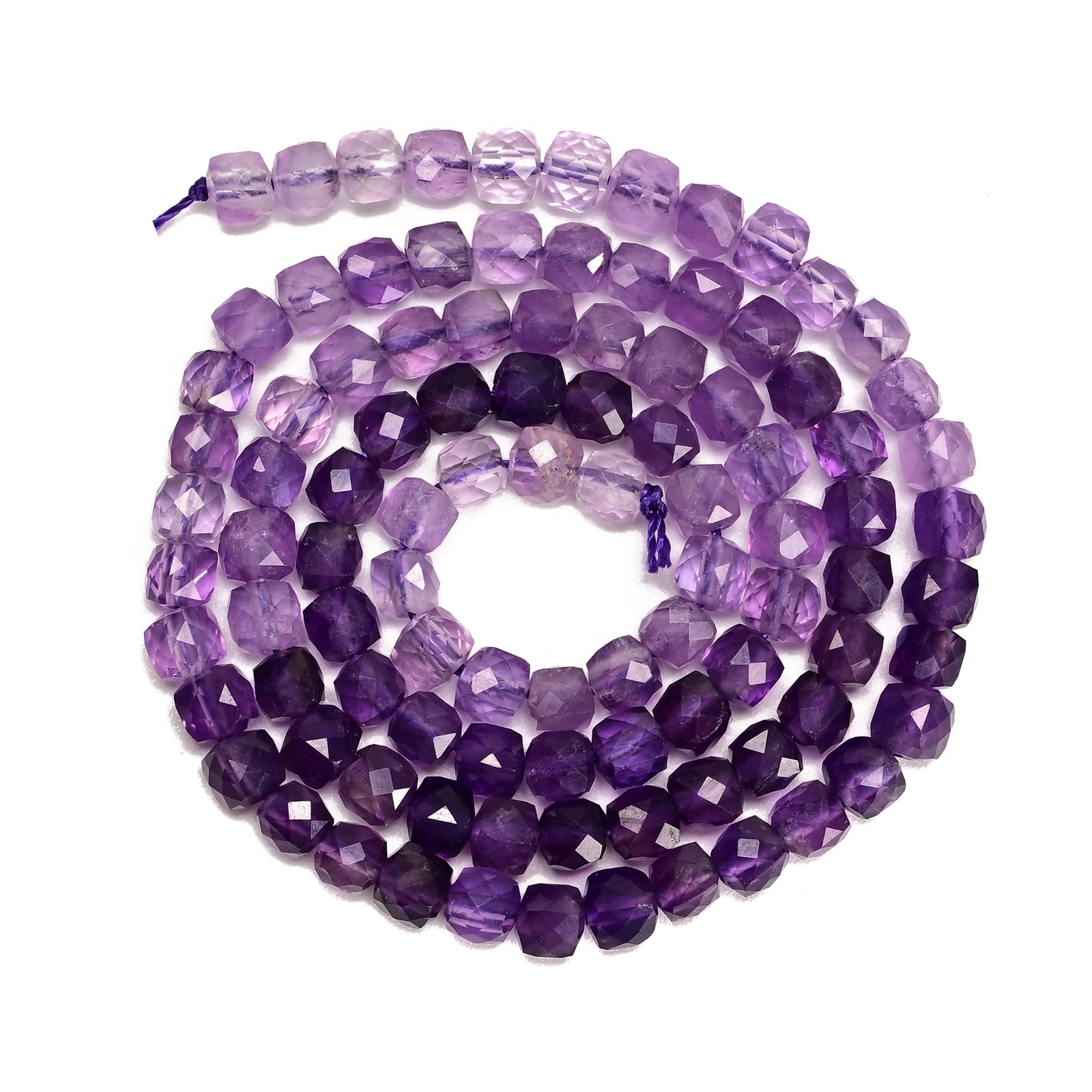 Gradient Natural Amethyst Faceted Cube Beads Size 4mm 15.5” Strand