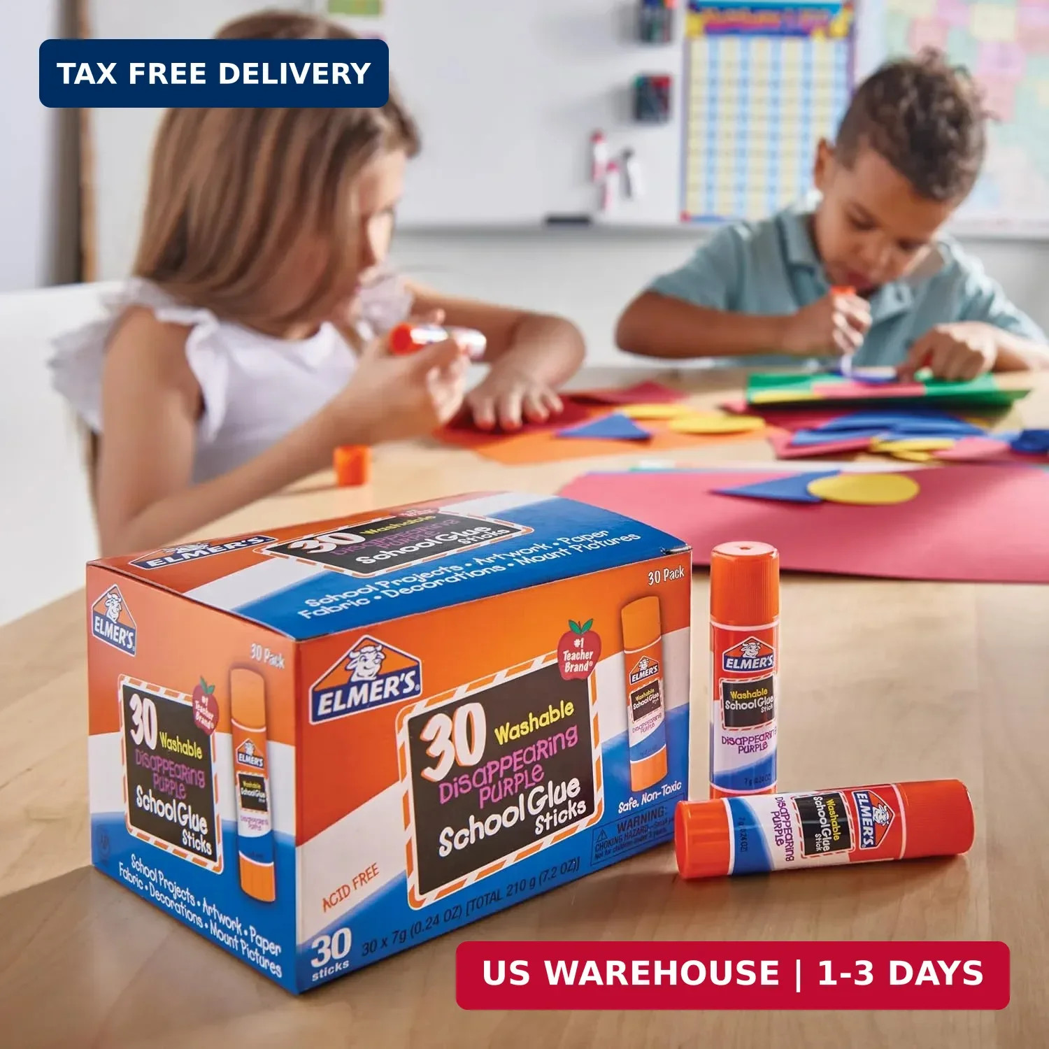 Elmer’s Disappearing Purple School Glue Sticks, Washable, 7 Grams, 30 Count – Po