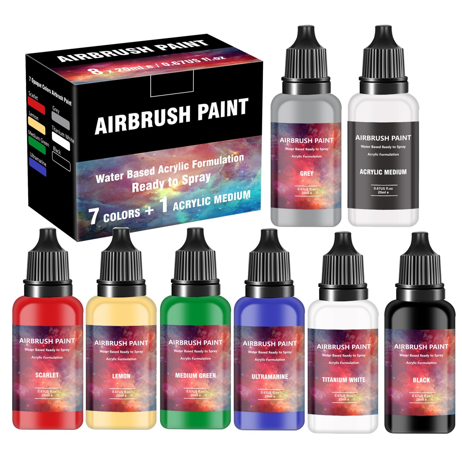 Airbrush Paint – 7 Colors Set with 1 7 colors+1 thinner